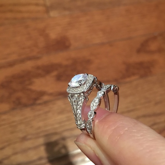 3pcs 925 Silver Engagement Ring Wedding Bands Set - Picture 3 of 7